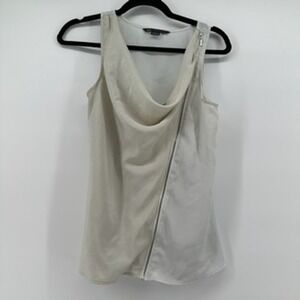 Armani Exchange AX Small Sleeveless Top, Drape Cowl Neck, Zipper Detail Neutral